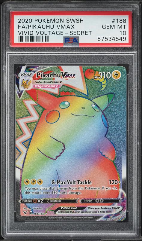 2020 Pokemon SWSH Vivid Voltage Hyper Rare Pikachu VMAX 188 PSA 10 GEM