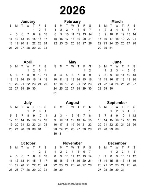 Free Printable 2026 Yearly Calendar – DIY Projects, Patterns, Monograms ...