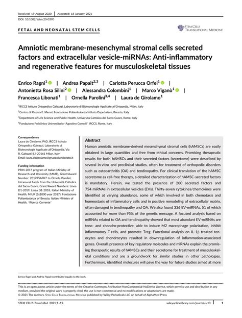 Pdf Amniotic Membrane Mesenchymal Stromal Cells Secreted Factors And