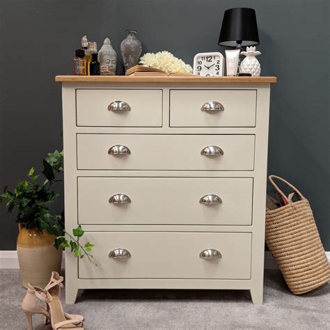 Painted Cream Oak Chest Of Drawers 5 Drawer Chest Solid Wood 2 Over 3