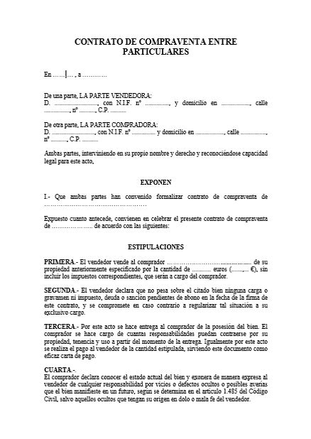 Modelo Contrato Compraventa Modelo De Contrato De Compraventa De Porn