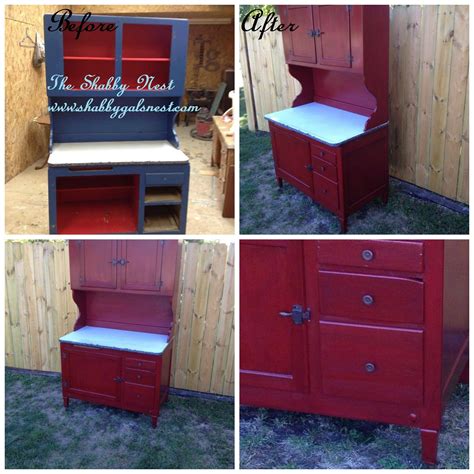 A Hoosier Cabinet Makeover Love The Red Color Goes Great With My