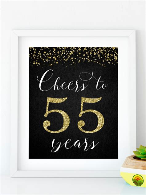 Cheers To 55 Years Printable 55th Birthday Decor Gold 55th Etsy