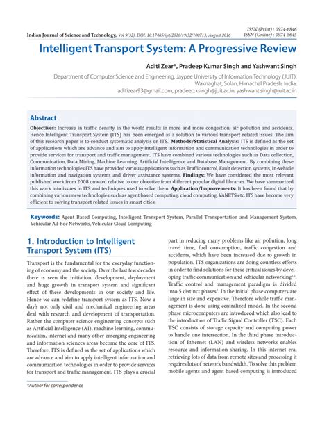 Pdf Intelligent Transport System A Progressive Review