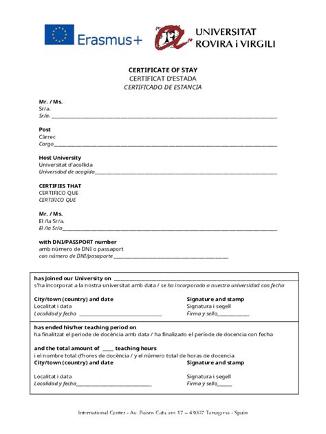 Completable En Línea Certificate Of Stay Certificat Destada Fax