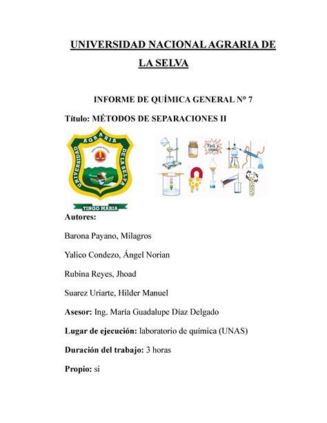 Informe Qu Mica N Universidad Nacional Agraria De La Selva Informe