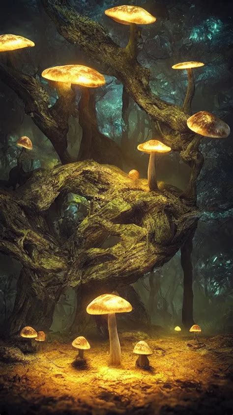 Bioluminescent Mushrooms Artstation HQ Stable Diffusion OpenArt