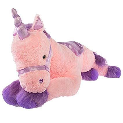 Glitzy 39” Jumbo Plush Pink Unicorn Giant Stuffed Animal Toy with Big Fluffy Purple Fur, Large ...