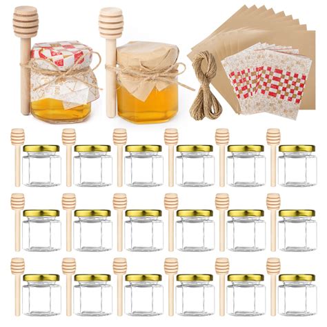 Buy Sowinlar Oz Pack Hexagon Mini Glass Honey Jars With Gold