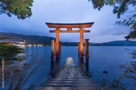 Torii Of Hakone Shrine At Lake Ashi At Night Stock Photo Adobe Stock