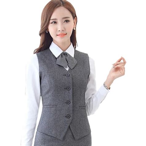 Slim Short Gray Work Womens Vest V Neck Formal Waistcoat For Women