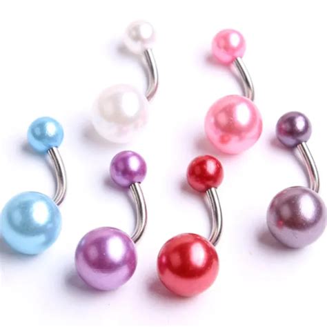 Buy 316stainless Steel Pearl Navel Belly Button Ring Bar Round Belly Piercing