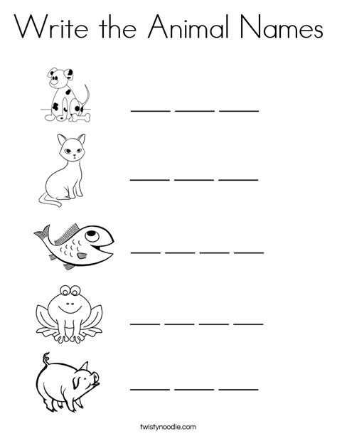 Write The Animal Names Coloring Page Twisty Noodle