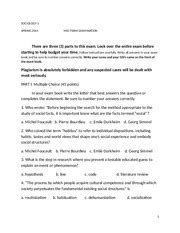 Soc 1 Midterm Exam Questions SOCIOLOGY 1 SPRING 2015 MID TERM