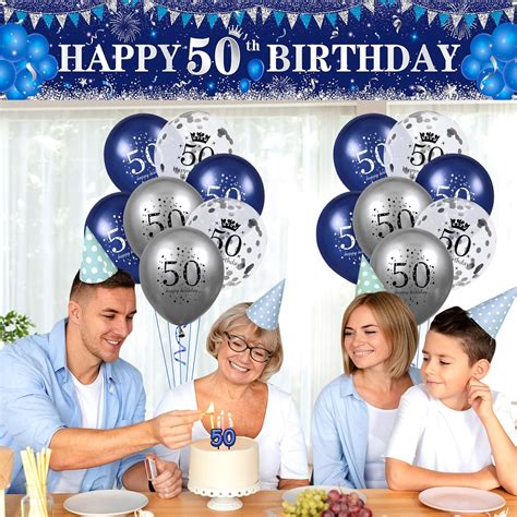 Buy Blue 50th Birthday Decorations For Men Women Navy Blue Silver