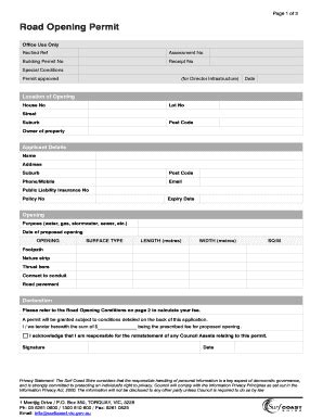 Fillable Online Apply For A Road Opening Permit Surf Coast Shire Fax