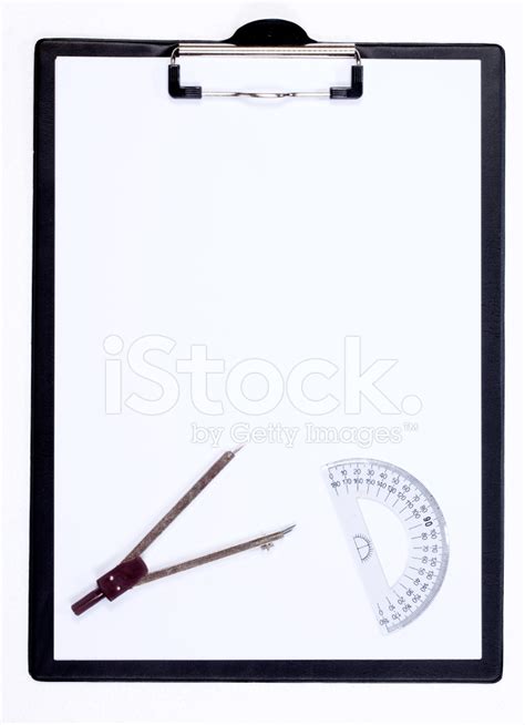 Drawing Compass And Protractor On Clipboard Stock Photo | Royalty-Free ...