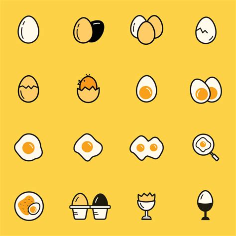 Egg Food Menu Icon Set Illustration Isolated On Yellow Background For