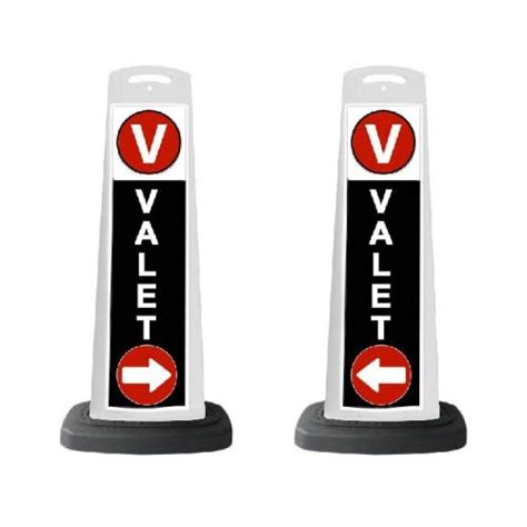 Valet White Vertical Panel With White Arrow Reflective Sign V