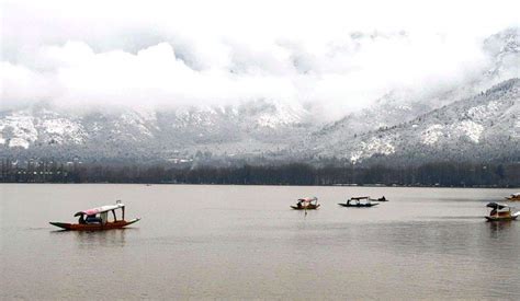 Srinagar : A view of Dal Lake after fresh snowfall