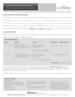 Fillable Online Home Energy Analysis Program Duct Sealing Incentive