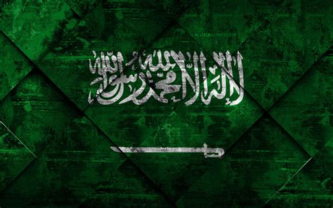 Download Wallpapers Flag Of Saudi Arabia 4k Grunge Art Rhombus