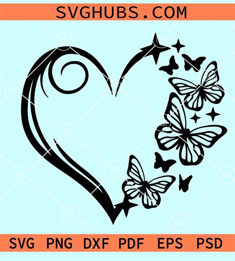 Butterfly heart shape SVG, Sparkly Heart Butterfly SVG, Butterflies Heart Svg