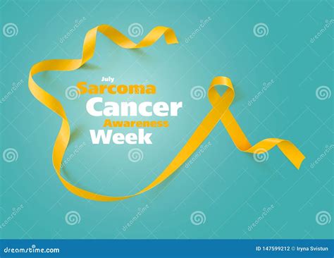 Sarcoma And Bone Cancer Awareness Calligraphy Poster Design Realistic Yellow Ribbon July Is