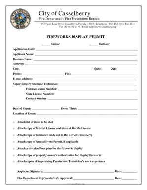 Fillable Online Casselberry Fireworks Display Permit Casselberryorg