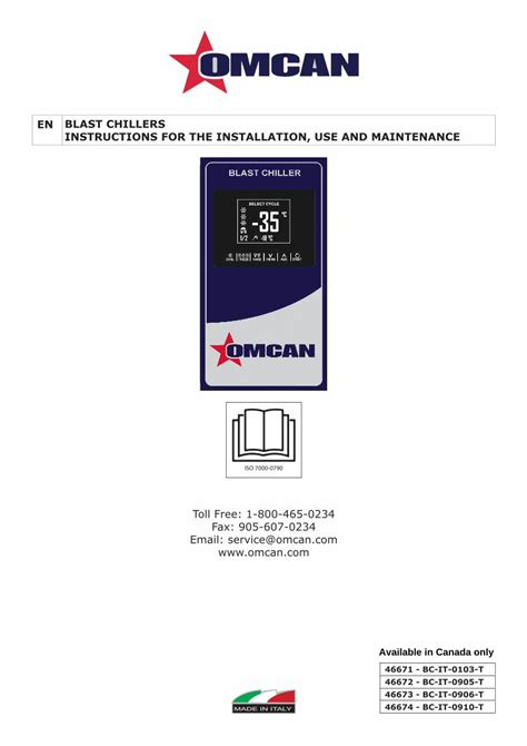 PDF BLAST CHILLERS INSTRUCTIONS FOR THE INSTALLATION USE MANU 6