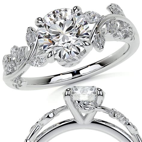 Round Brilliant Moissanite Nature Inspired Design Engagement Ring