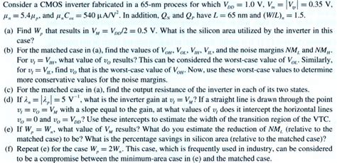 Solved Consider A Cmos Inverter Fabricated In A Nm Chegg