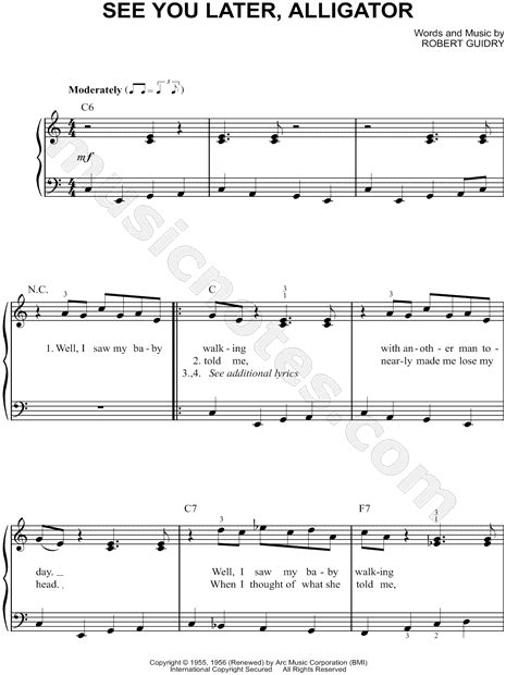 Bill Haley And His Comets See You Later Alligator Sheet Music Easy Piano In C Major