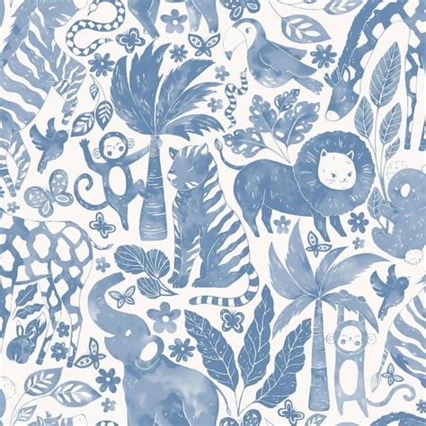 NuWallpaper Sweet Safari Blue Peel And Stick Wallpaper Sample