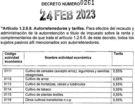 Decreto Febrero Nuevas Tarifas Autorretenedores Decreto