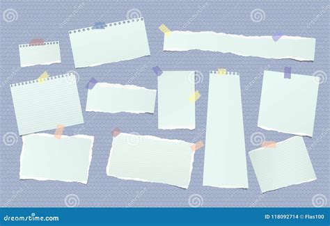 Torn Blue Note Notebook Paper Pieces For Text Stuck With Sticky Tape