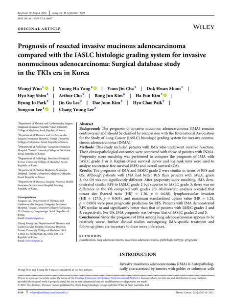 Pdf Prognosis Of Resected Invasive Mucinous Adenocarcinoma Compared