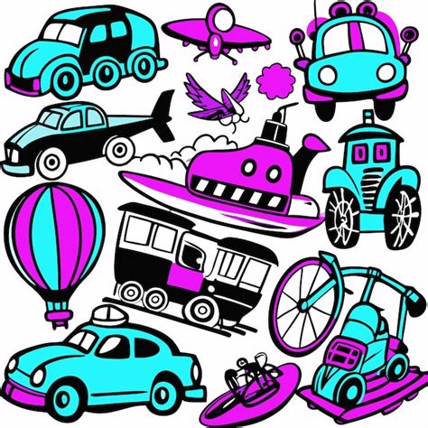 Premium Vector | Colorful cartoon transportation icons for kids