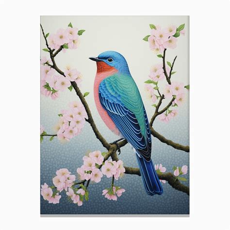 Ohara Koson Inspired Bird Painting Eastern Bluebird 1 Canvas Print By