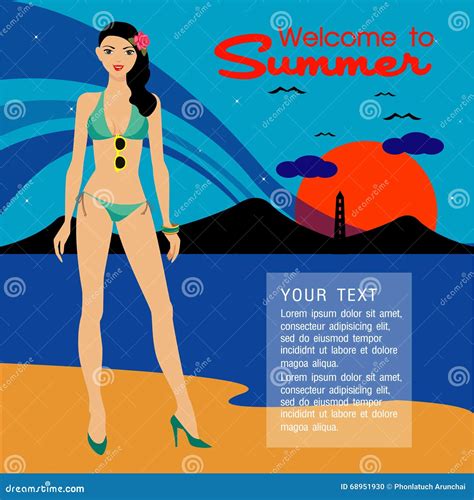 The Beautiful Women Long Hair In Green Bikini Design Vector Design Stock Vector Illustration