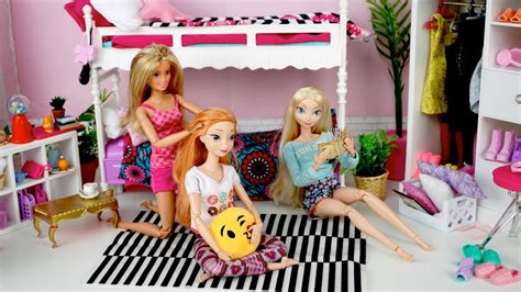 Barbie Elsa Pink Bedroom Sleep Over Barbie Princess Bunk Beds Pajama Party Youtube