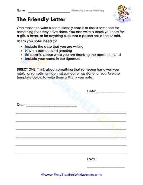 The Friendly Letter Writing Worksheet