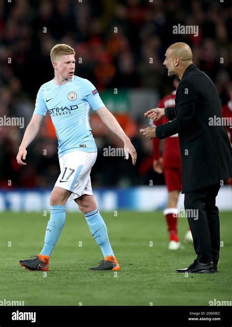 Manchester City Manager Pep Guardiola Right Speaks With Manchester