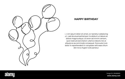 Birthday Balloons Flying One Line Drawing Continuous Hand Drawn