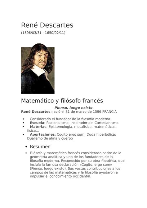 René Descartes René Descartes 1596 03 31 1650 02 11 Matemático y