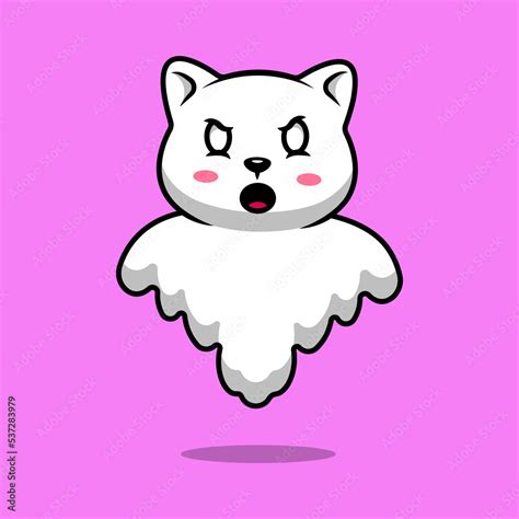 Cute Ghost Cat Floating Cartoon Vector Icons Illustration Flat Cartoon