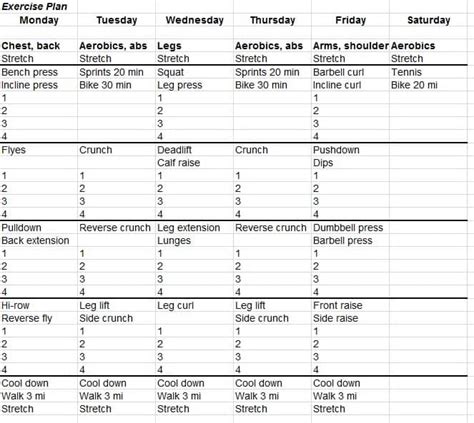 Fitness Schedule Template - Word Excel