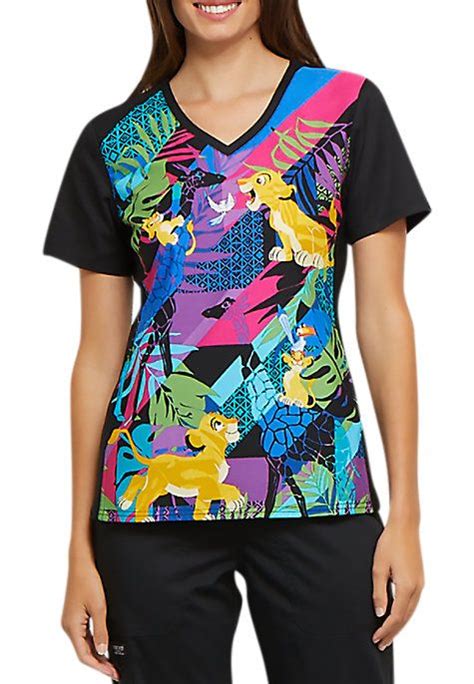 The Cherokee Tooniforms Simbas Friends V Neck Print Scrub Top Features