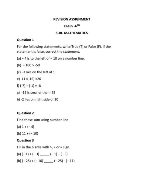 Integers Worksheet Grade 6 Pdf