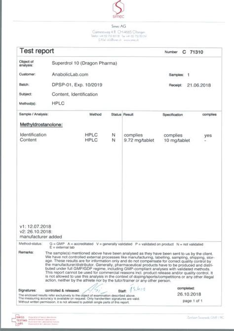 Dragon Pharma Superdrol 10 Dosage Quantification Lab Results [PDF] - Anabolic Lab